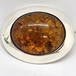 Vintage Large Baltic Amber Sterling Silver Pin Brooch Fine Jewelry Gemstone 2.5